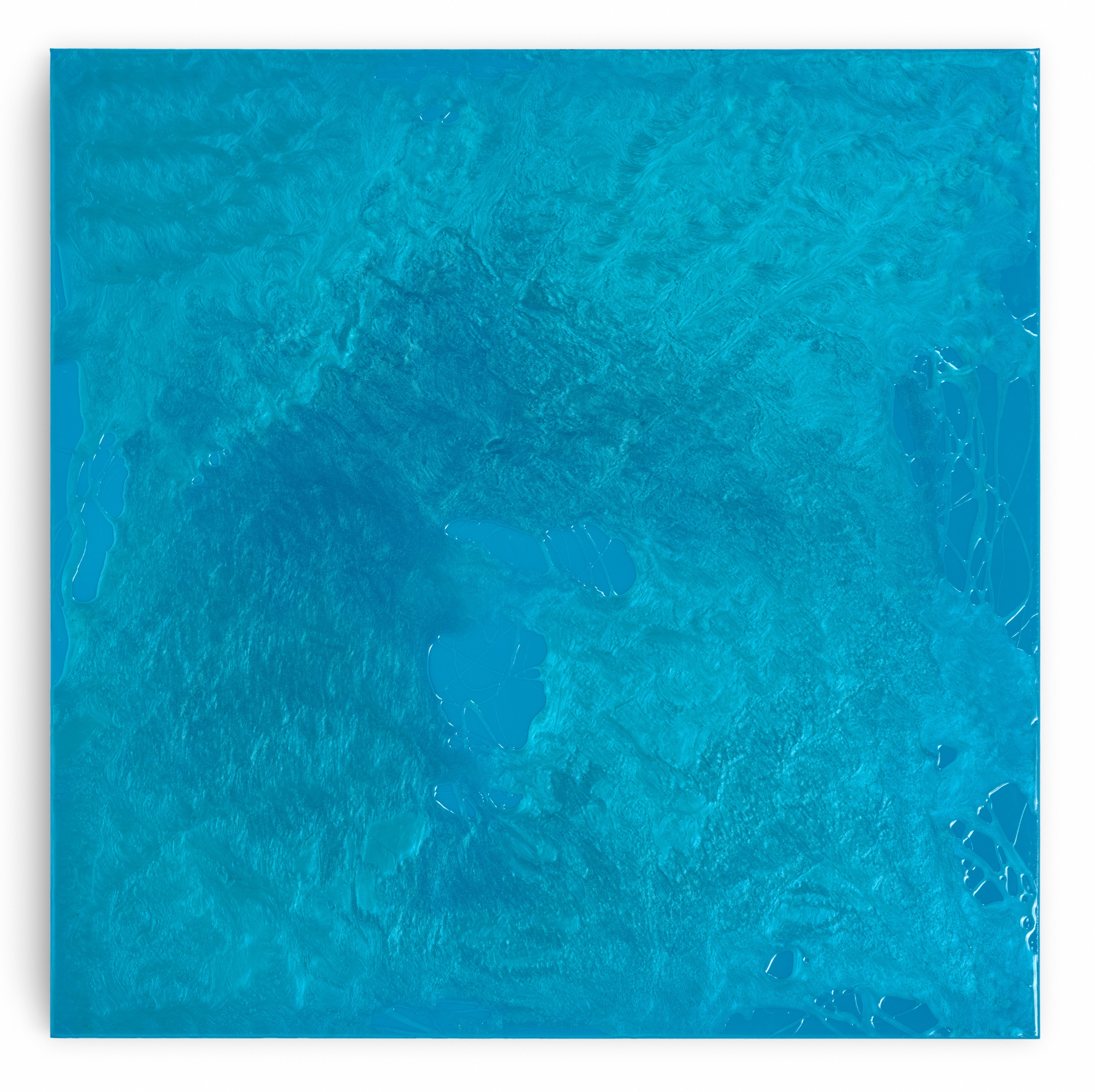 Abstract blue textured square canvas artwork.